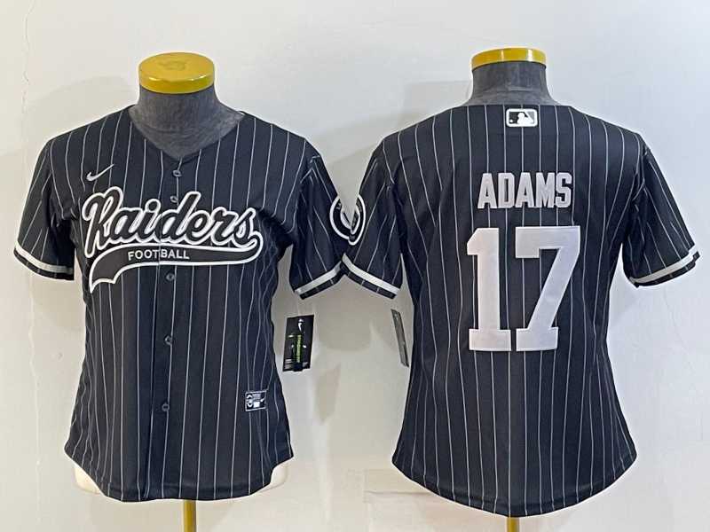 Women%27s Las Vegas Raiders #17 Davante Adams Black Team Big Logo With Patch Cool Base Stitched Baseball Jersey